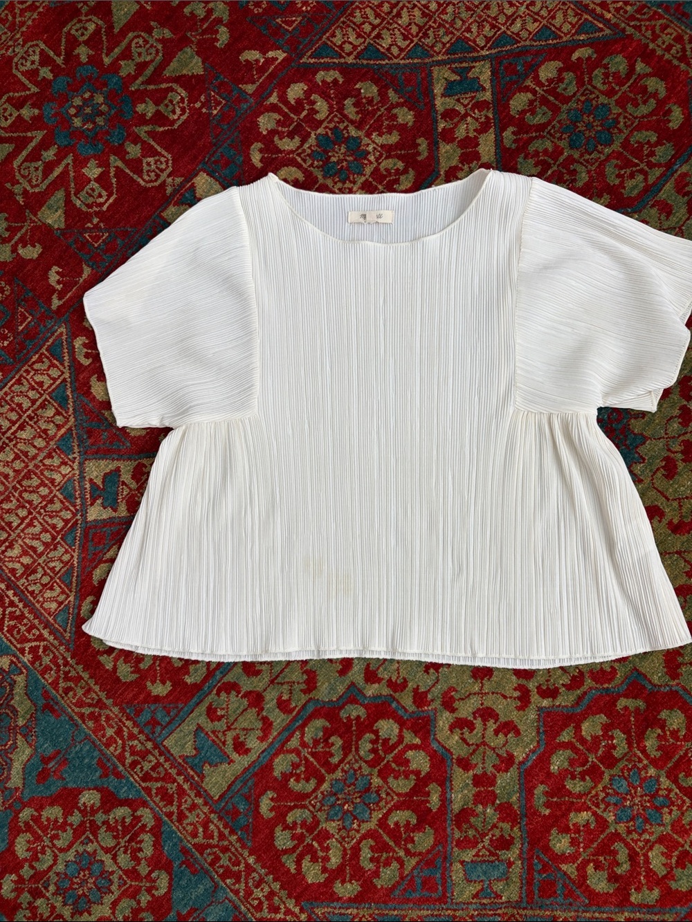 Madewell Cream Pleated Short-Sleeve Peplum Top